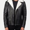 Men’s Alberto White Shearling Black Leather Jacket - Image 2