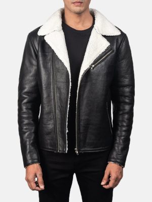 Men’s Alberto White Shearling Black Leather Jacket