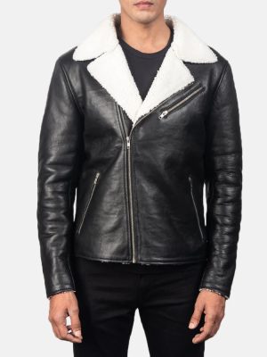Men’s Alberto White Shearling Black Leather Jacket