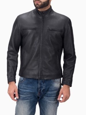 Men’s Austere Matte Black Leather Biker Jacket