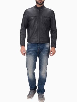 Men’s Austere Matte Black Leather Biker Jacket
