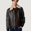 Men’s Jimmy Leather Aviator Bomber Jacket With Shearling Collar