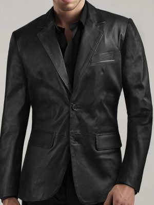 Men’s Stretch Black Leather Blazer