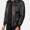 Men’s Aaron Black Leather Bomber Jacket - Image 2