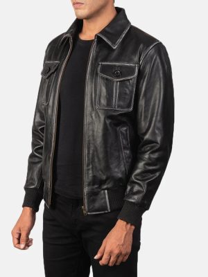 Men’s Aaron Black Leather Bomber Jacket