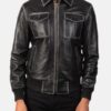 Men’s Aaron Black Leather Bomber Jacket