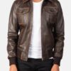 Men’s Aaron Brown Leather Bomber Jacket - Image 2