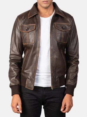 Men’s Aaron Brown Leather Bomber Jacket