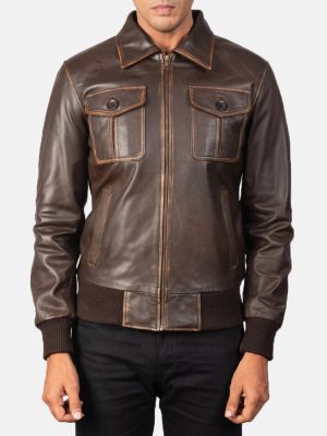 Men’s Aaron Brown Leather Bomber Jacket