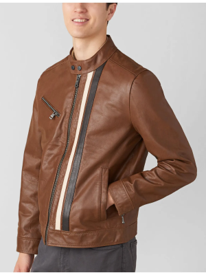 Men’s Adam Racer Leather Jacket With Multi Stripe
