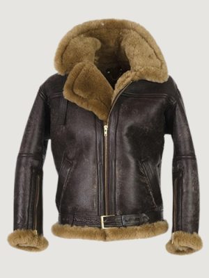 Men’s Aged Sheepskin Flying Black Jacket