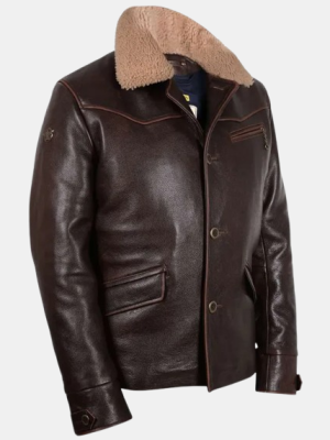 Men’s Alcon Knight Vintage Brown Leather Jacket on Buttons