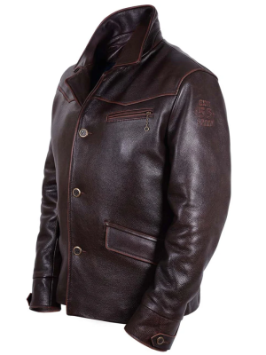 Men’s Alcon Knight Vintage Brown Leather Jacket on Buttons