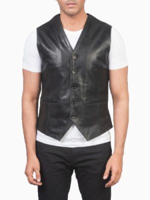 Men’s Auden Black Leather Vest