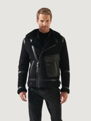 Men’s Aviator Black Shearling Jacket