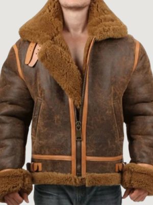 Men’s Aviator Distressed Leather Shearling Brown Jacket