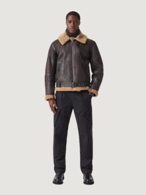 Men’s Aviator Shearling Wilder Jacket Black Sandstone