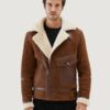 Men’s Aviator Tan&Off White Brown Shearling Jacket
