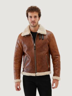Men’s Aviator Tan&Off White Shearling Brown Jacket
