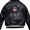 Men’s Avirex Real Leather Jacket Black Flight Bomber American Varsity - Image 2
