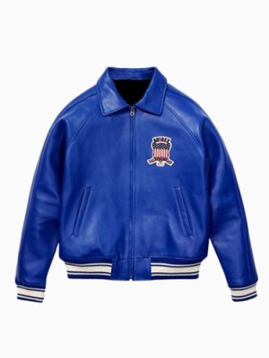 Men’s Avirex Real Leather Jacket Blue Flight Bomber American Varsity