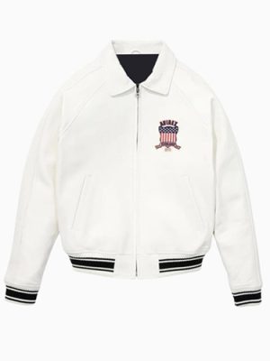 Men’s Avirex Real Leather Jacket White Flight Bomber American Varsity