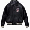 Men’s Avirex Real Leather Jacket Black Flight Bomber American Varsity