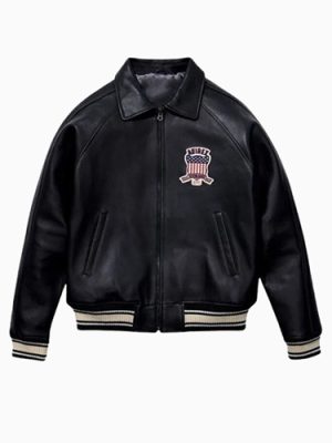 Men’s Avirex Real Leather Jacket Black Flight Bomber American Varsity