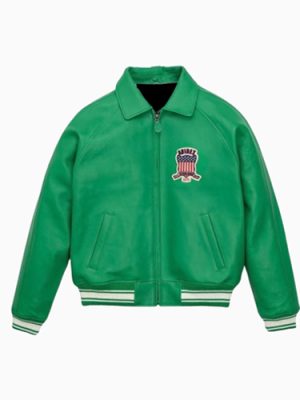 Men’s Avirex Real Leather Jacket Green Flight Bomber American Varsity