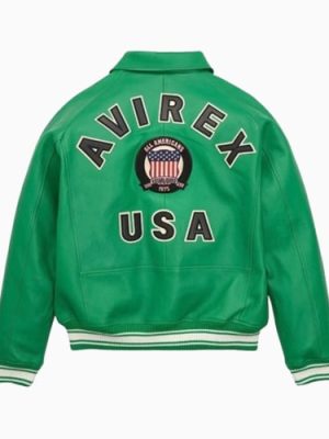 Men’s Avirex Real Leather Jacket Green Flight Bomber American Varsity