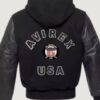 Men’s Avirex Varsity Bomber Solid Black Wool Body & Leather Sleeves jacket - Image 2