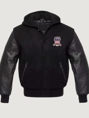 Men’s Avirex Varsity Bomber Solid Black Wool Body & Leather Sleeves jacket