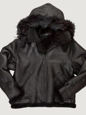 Men’s B-3 Black Hooded Bomber Black Jacket