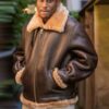 Men’s B-3 Sheepskin Leather Bomber Shearling Brown Jacket - Image 2