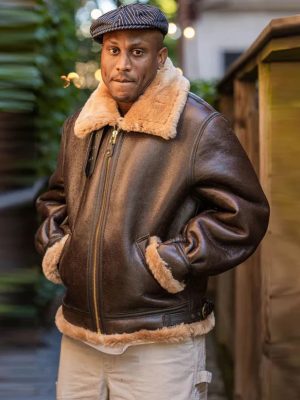 Men’s B-3 Sheepskin Leather Bomber Shearling Brown Jacket
