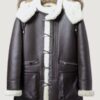 Men’s B3 Bomber Jacket Hooded Leather Jacket Shearling Brown Coat