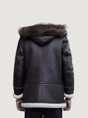 Men’s B3 Bomber Jacket Hooded Leather Jacket Shearling Brown Coat