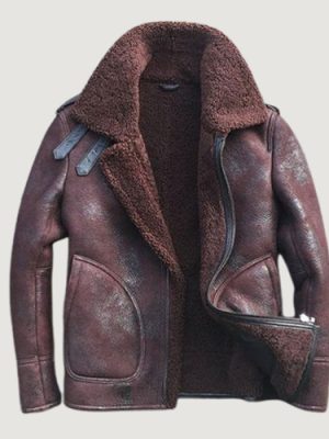 Men’s B3 Bomber Sheepskin Shearling Wool Brown Leather Jacket