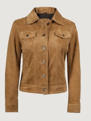 Women’s Light Brown Suede Jacket – Trucker Style
