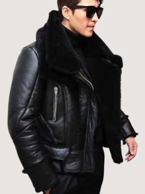 Men’s B3 Bomber Winter Wool Lamb Fur Aviator Black Jacket