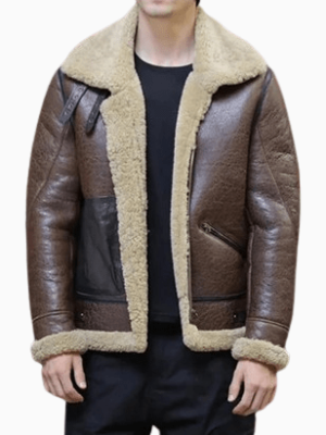 Men’s B3 Flight Brown Aviator Shearling Sheepskin Leather Jacket