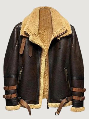 Men’s B3 Flight Sheepskin Aviator Fur Brown Leather Jacket