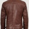 Men’s Biker Style Brown Leather Jacket – Quilted Shoulder - Image 2