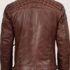 Men’s Biker Style Cognac Leather Jacket – Quilted Shoulder - Image 2