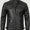 Men’s Black Biker Style Leather Jacket Quilted Shoulder