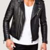 Men’s Black Quilted Genuine Lambskin Leather Biker Jacket