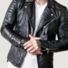 Men’s Black Quilted Genuine Lambskin Leather Biker Jacket - Image 2