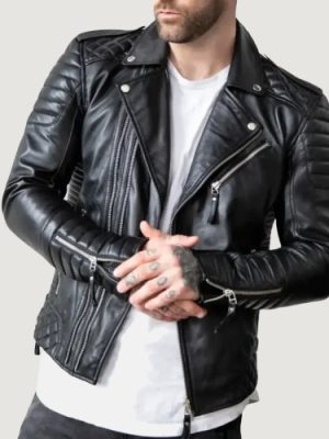 Men’s Black Quilted Genuine Lambskin Leather Biker Jacket
