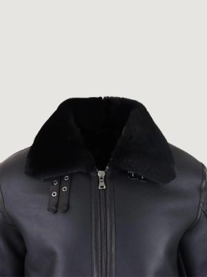 Men’s Black Real Sheepskin Flying Jacket Zipped WW2 Pilot Black Winter Warm Coat