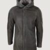 Men’s Black Soft Sheepskin Hood Jacket Coat Classic Warm Winter